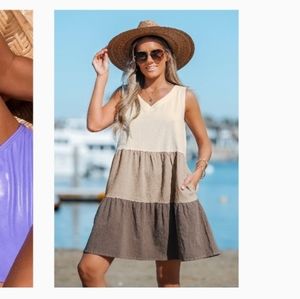 Colorblock V-Neck Woven Dress